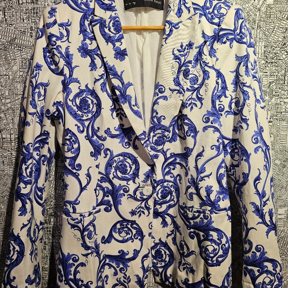 Zara White and Blue Paisley Blazer- Large